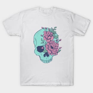 Blue Floral Skull T-Shirt